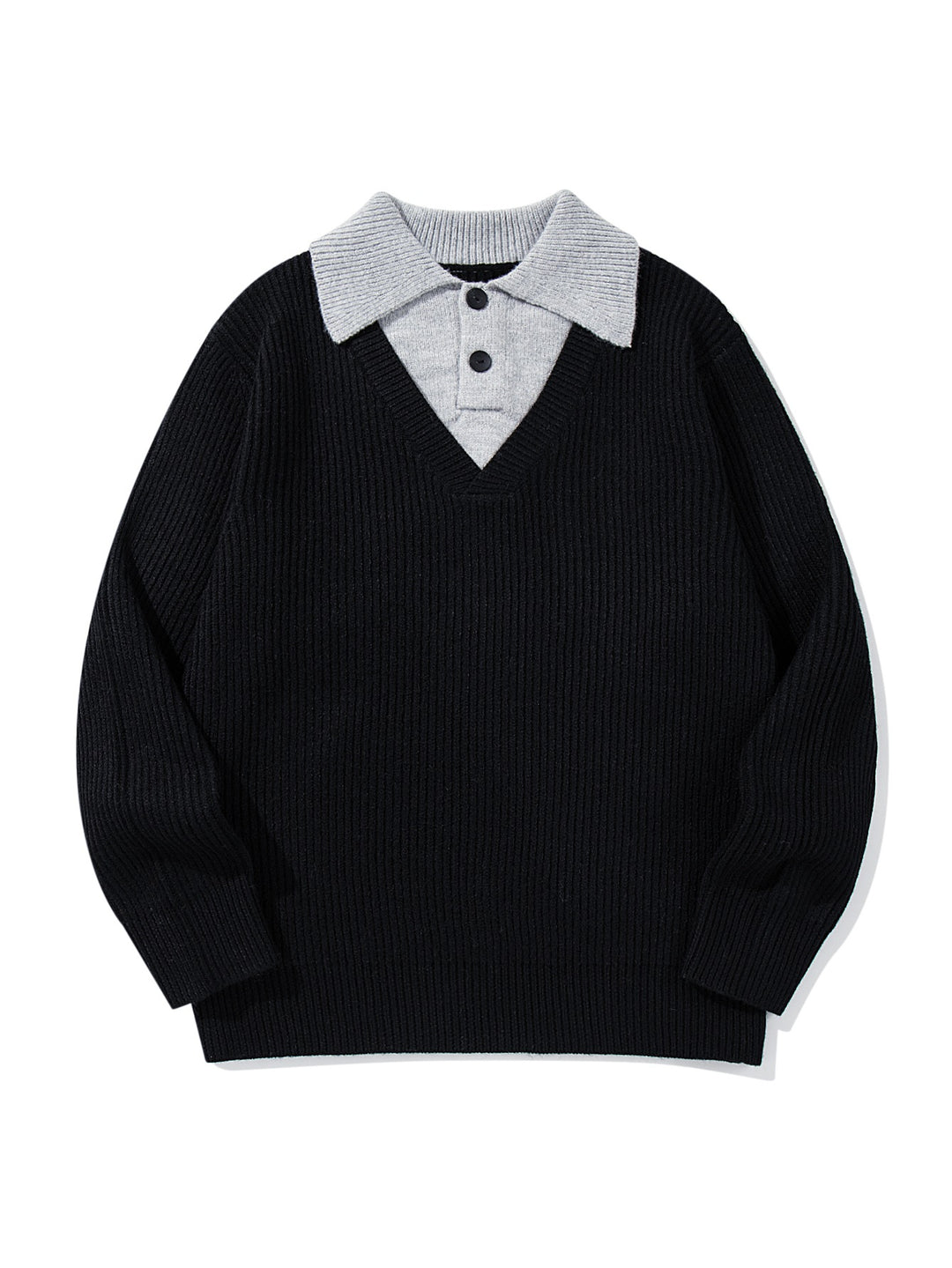 Herren Gerippter Strickpullover mit Polokragen‑Einsatz und tiefem V‑Ausschnitt Shop Nory