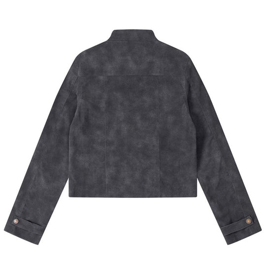 Damen Kurz geschnittene Bikerjacke aus Velours‑Optik mit Stehkragen und Brust‑Zipper Shop Nory