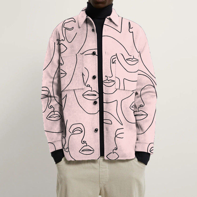 Damen Oversized Wolloptik-Überhemd mit asymmetrischem Vogelprint und Pattentasche Shop Nory