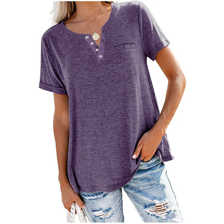 Damen hochwertiges T-Shirt mit Knopfdetail und lockerem Schnitt