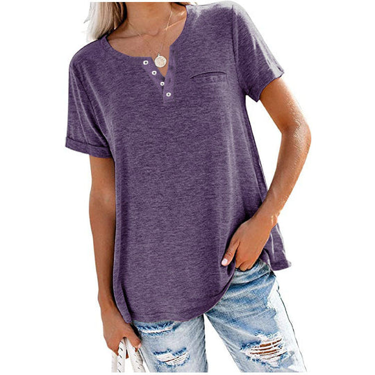 Damen hochwertiges T-Shirt mit Knopfdetail und lockerem Schnitt