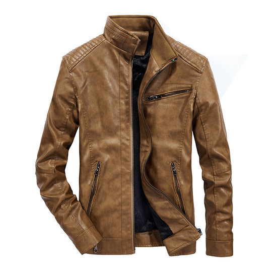 Herren schmal geschnittenes Kunstleder-Blouson mit hochschließendem Stehkragen und Schultersteppung Shop Nory