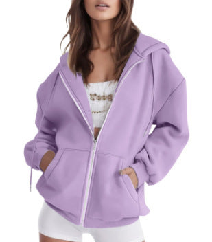 Damen nan oversized Zip-Kapuzenjacke mit kontrastierendem Reißverschluss, doppellagiger Kapuze und Kängurutasche Shop Nory