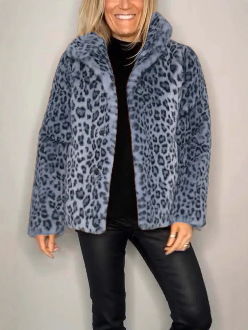 Mantel - Kunstpelz - Oversized Fit - Reverskragen - Leopardenprint