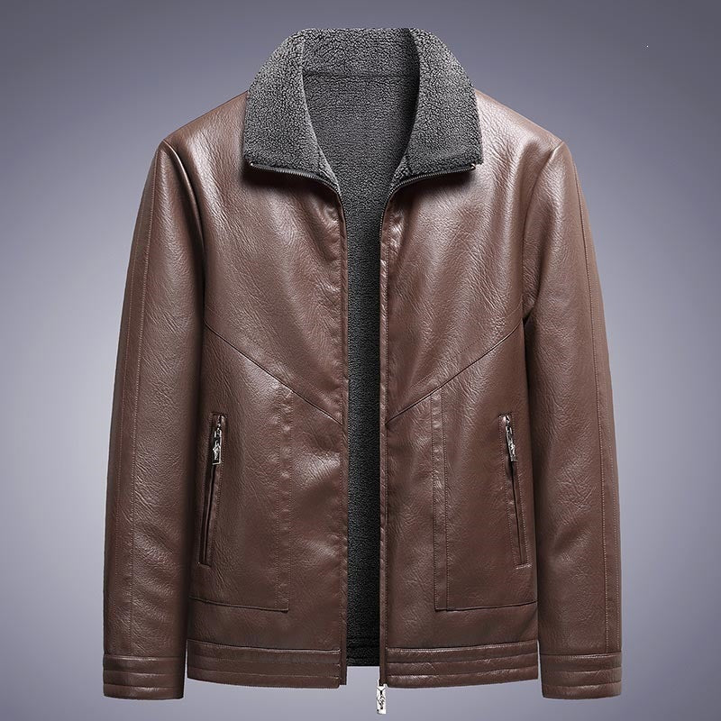 Herren Elegante Kunstlederjacke mit hohem Kragen Shop Nory