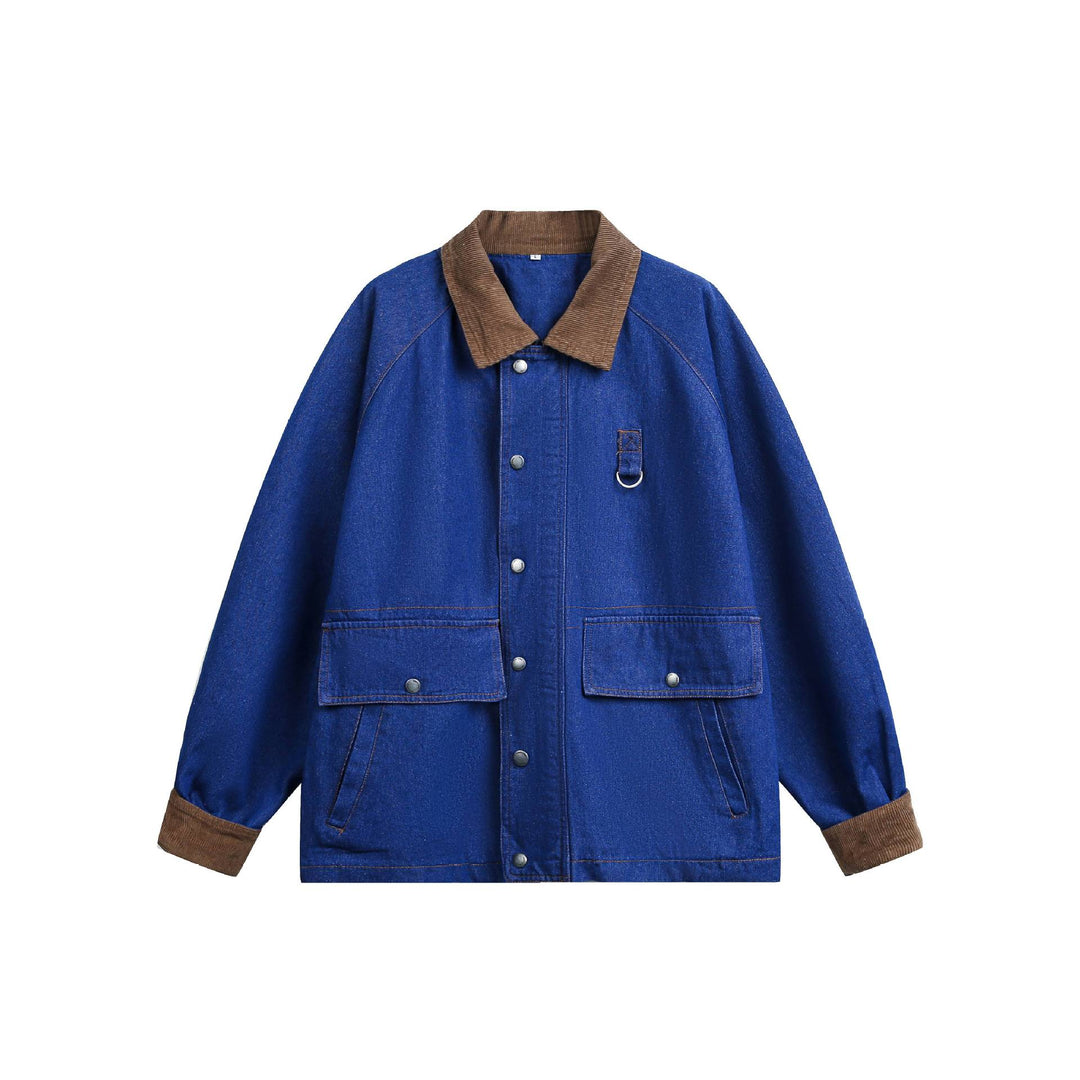 Unisex Kastig geschnittener Jeansblouson mit Cordkragen und Utility‑Details Shop Nory