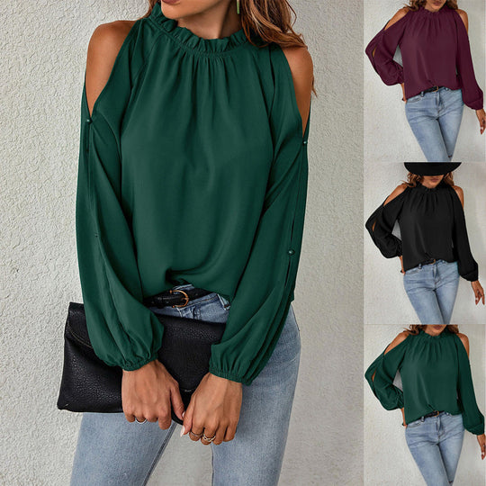 Damen trendige Bluse mit schulterfreier Gestaltung und Puffärmeln