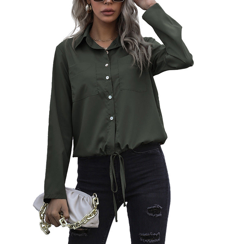 Damen Hemdbluse mit Kordelzug, Brusttaschen & lockerer Passform Shop Nory