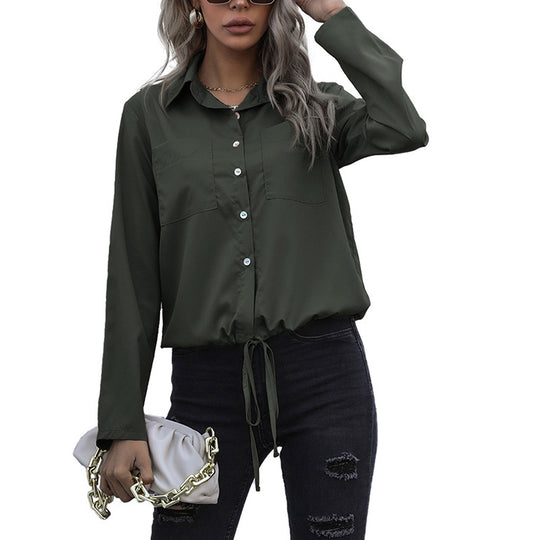 Damen Hemdbluse mit Kordelzug, Brusttaschen & lockerer Passform Shop Nory