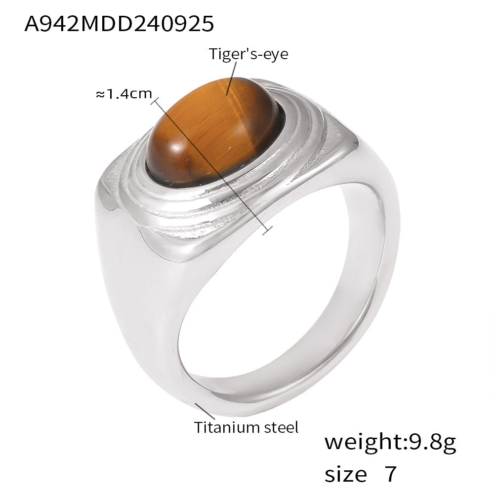 Damenring aus Titanstahl mit natürlichem Tigerauge Shop Nory