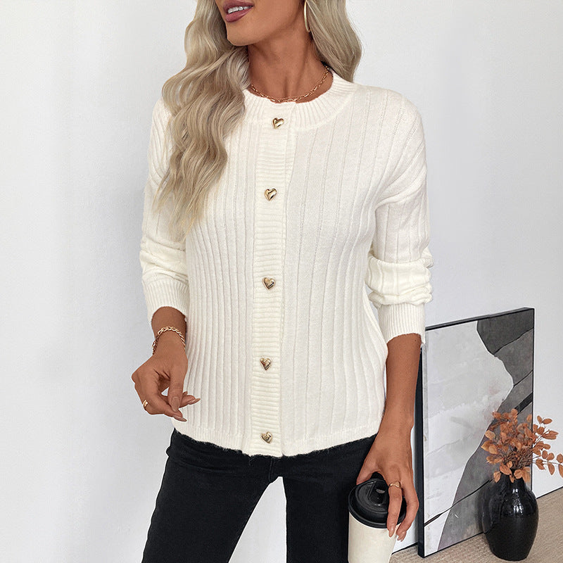 Damen Gerippter Strickcardigan mit Herzknopfleiste Shop Nory