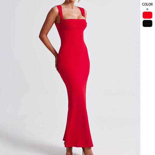 Damen Elegantes figurbetontes Maxikleid mit quadratischem Ausschnitt und tiefem Rücken Shopnory