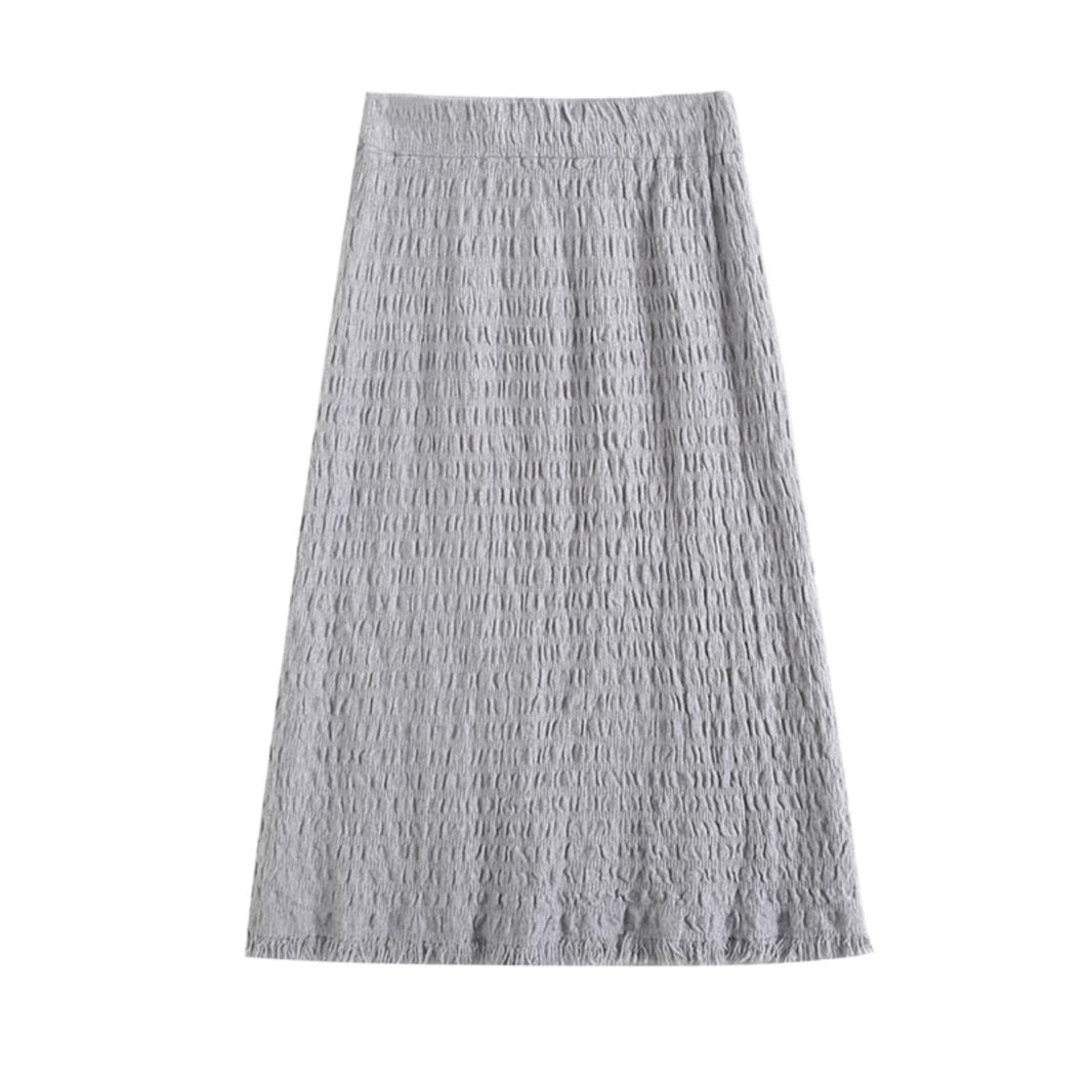 Damen Langer Strickrock mit fransigem Saum und strukturiertem Design Shop Nory