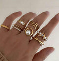 Damen Ring-Set mit eleganten Perl- und geschwungenen Designs Shop Nory