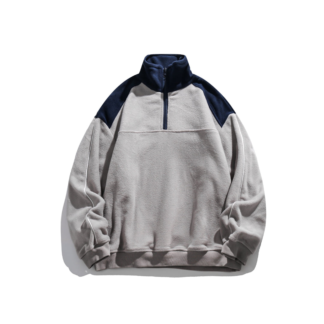 Unisex Fleece-Halbzip-Pullover mit hohem Kragen, Raglanärmeln und Kontrastpaneelen Shop Nory
