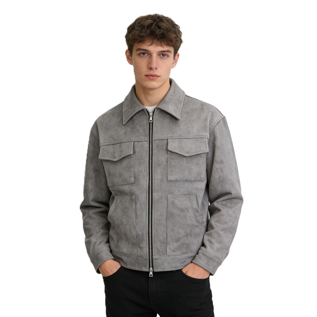 Herren Veloursleder-Overshirt mit vier Pattentaschen und Zwei-Wege-Reißverschluss Shop Nory