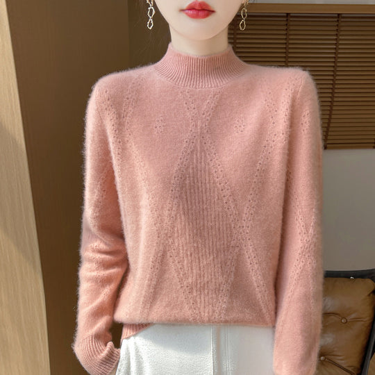 Damen Leichter Mockneck-Feinstrickpullover mit Ajour-Chevron und kaschmirweichem Finish Shop Nory