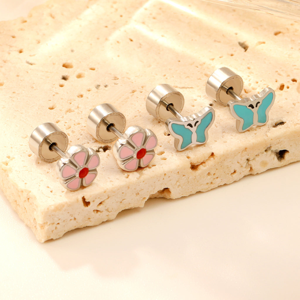 Damen Edelstahl Ohrstecker mit floralen Blumenmotiven und bunten Akzenten Shop Nory