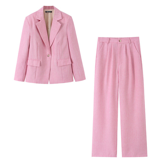 Damen Zweiteiliges Kurzblazer- und hochtailliertes Weitbein-Hosen-Set Shop Nory