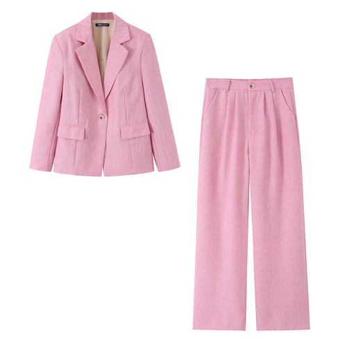 Damen Zweiteiliges Kurzblazer- und hochtailliertes Weitbein-Hosen-Set Shop Nory