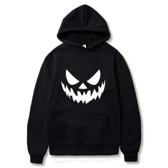 Unisex Kapuzenpullover mit gruseligem Kürbisgesicht-Print und Oversize Kängurutasche Shop Nory
