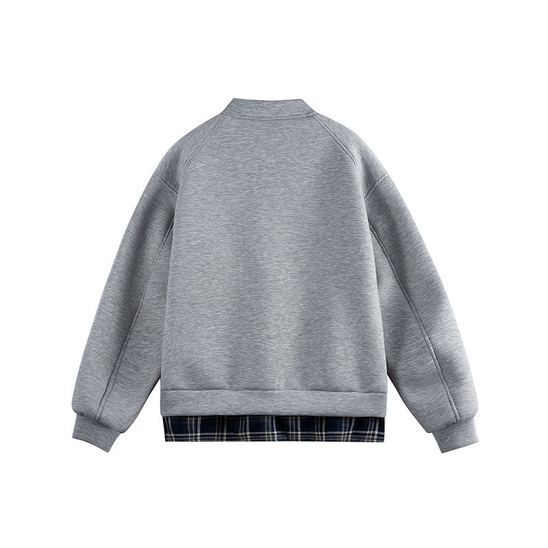 Damen Zwei‑in‑Eins Bomber‑Sweatjacke mit Karo‑Layer‑Einsatz und Stehkragen Shop Nory