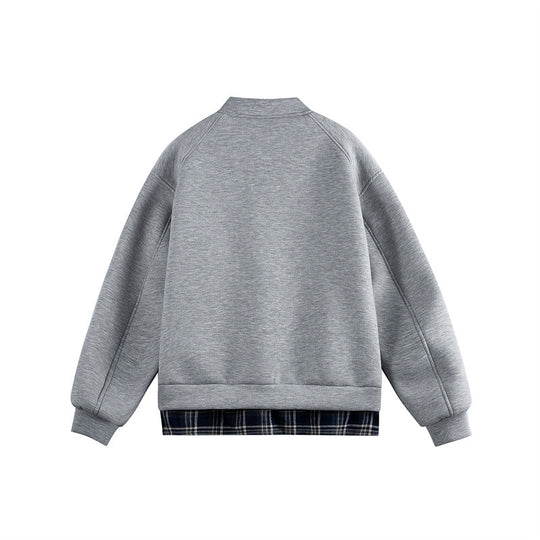 Damen Zwei‑in‑Eins Bomber‑Sweatjacke mit Karo‑Layer‑Einsatz und Stehkragen Shop Nory