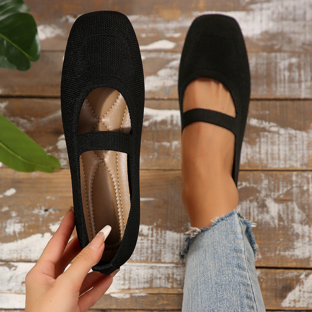 Damen atmungsaktive Ballerinas mit flexiblem Gummi-Obermaterial und verstellbarem Riemen