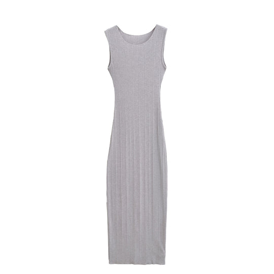 Damen Figurnahes ärmelloses Rippstrick-Maxikleid mit Rundhalsausschnitt Shop Nory