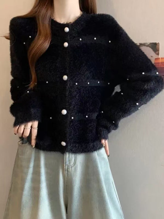 Damen Gemütlicher Strickcardigan mit Perl-Details Shop Nory