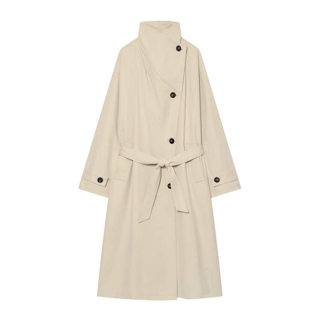 Damen Weitgeschnittener Trenchcoat mit Funnelkragen, asymmetrischer Knopfleiste und Bindegürtel Shop Nory