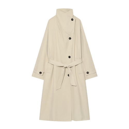 Damen Weitgeschnittener Trenchcoat mit Funnelkragen, asymmetrischer Knopfleiste und Bindegürtel Shop Nory