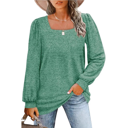 Damen Legerer Feinstrick-Pullover mit quadratischem Ausschnitt, Puffschulter und Bündchen Shop Nory