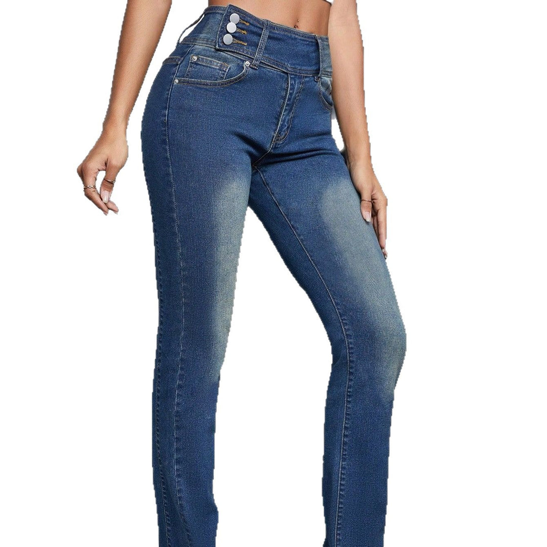 Damen taillenhohe Slim‑Flared‑Jeans mit mittiger Naht und formendem Bund Shop Nory