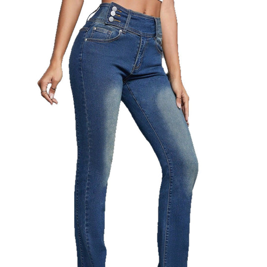 Damen taillenhohe Slim‑Flared‑Jeans mit mittiger Naht und formendem Bund Shop Nory