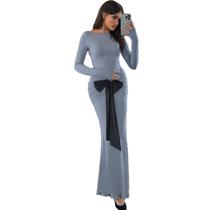 Damen Enganliegendes Maxikleid mit geraffter Hüftpartie und dekorativer Schleife Shop Nory