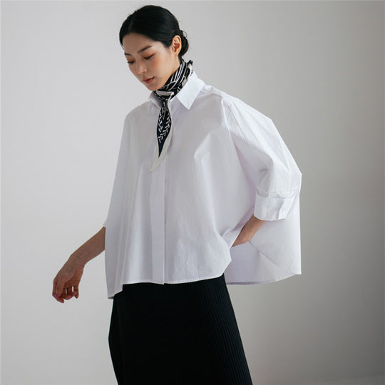 Damen weite Popeline-Bluse mit kastigem Schnitt und überschnittenen Ärmeln Shop Nory
