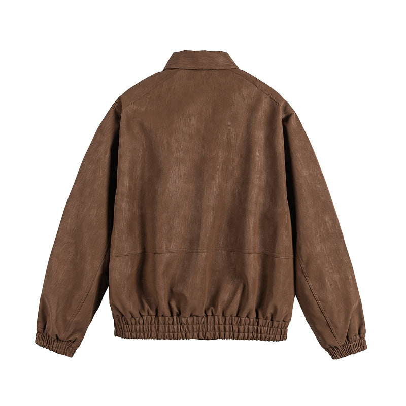 Herren Lederähnlicher Blouson mit Hemdkragen, Zweiwege-Reißverschluss und elastischem Saum Shop Nory