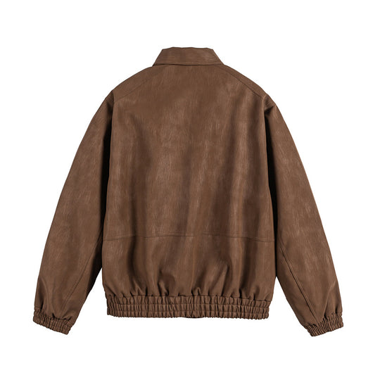 Herren Lederähnlicher Blouson mit Hemdkragen, Zweiwege-Reißverschluss und elastischem Saum Shop Nory