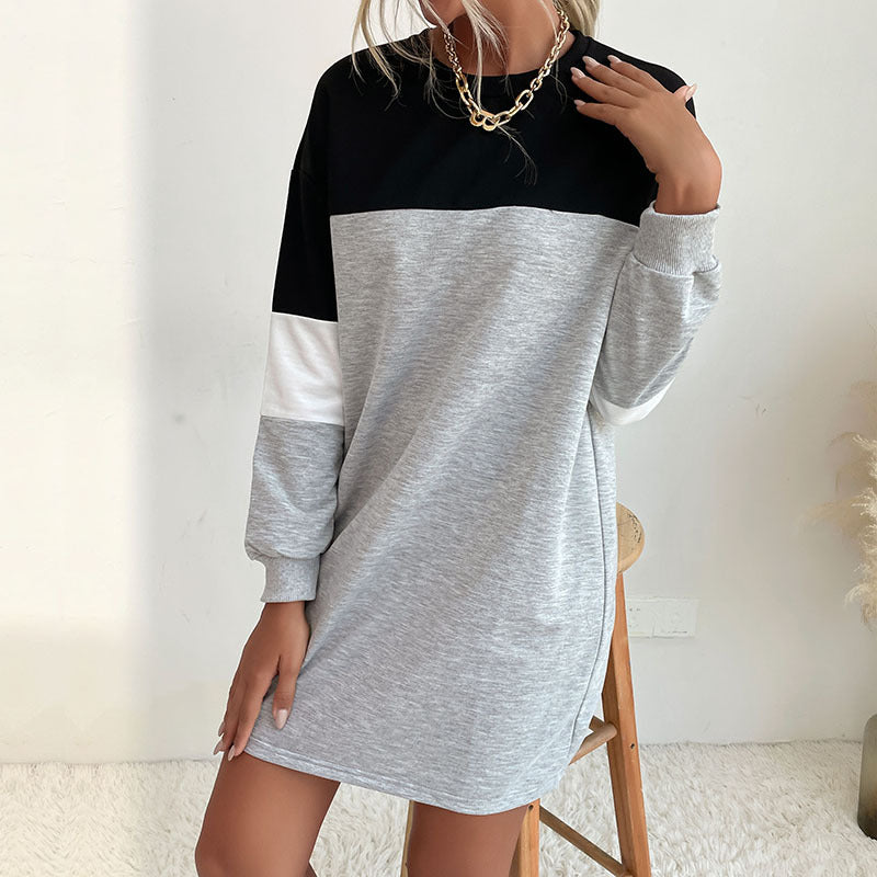 Damen Kurz geschnittenes Colorblock-Sweatshirtkleid aus Baumwollmix mit Rundhalsausschnitt Shop Nory