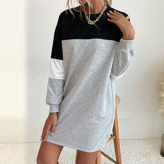 Damen Kurz geschnittenes Colorblock-Sweatshirtkleid aus Baumwollmix mit Rundhalsausschnitt Shop Nory