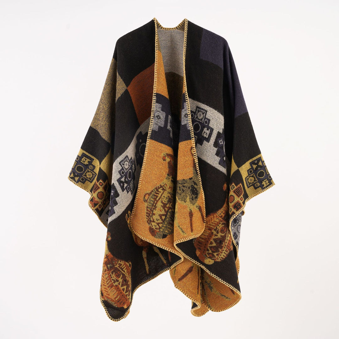 Damen Oversize-Jacquard-Capeponcho mit ornamentaler Webstruktur Shop Nory