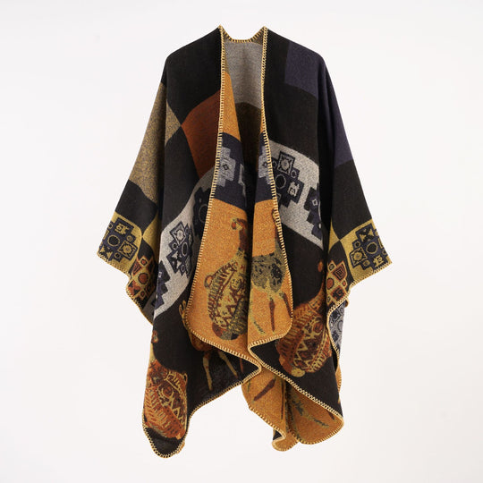 Damen Oversize-Jacquard-Capeponcho mit ornamentaler Webstruktur Shop Nory