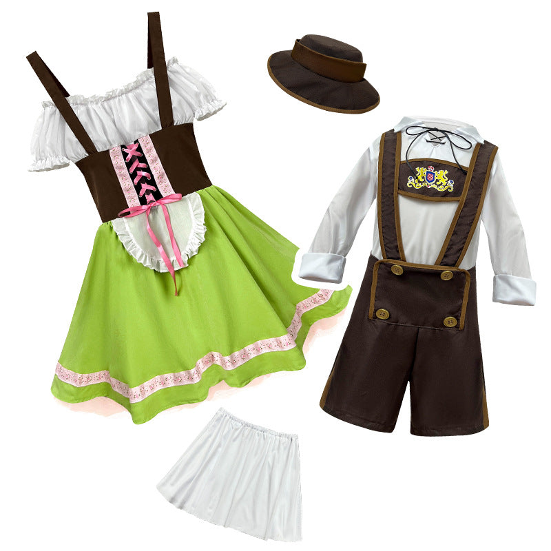 Damen nan verspieltes Trachtenkleid mit Carmen-Ausschnitt, Korsagen-Optik, Trägern und rüschiger Schürze Shop Nory