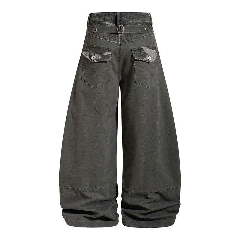 Damen weite Palazzohose aus Baumwolle mit Camouflage-Bund und Utility-Nähten Shop Nory