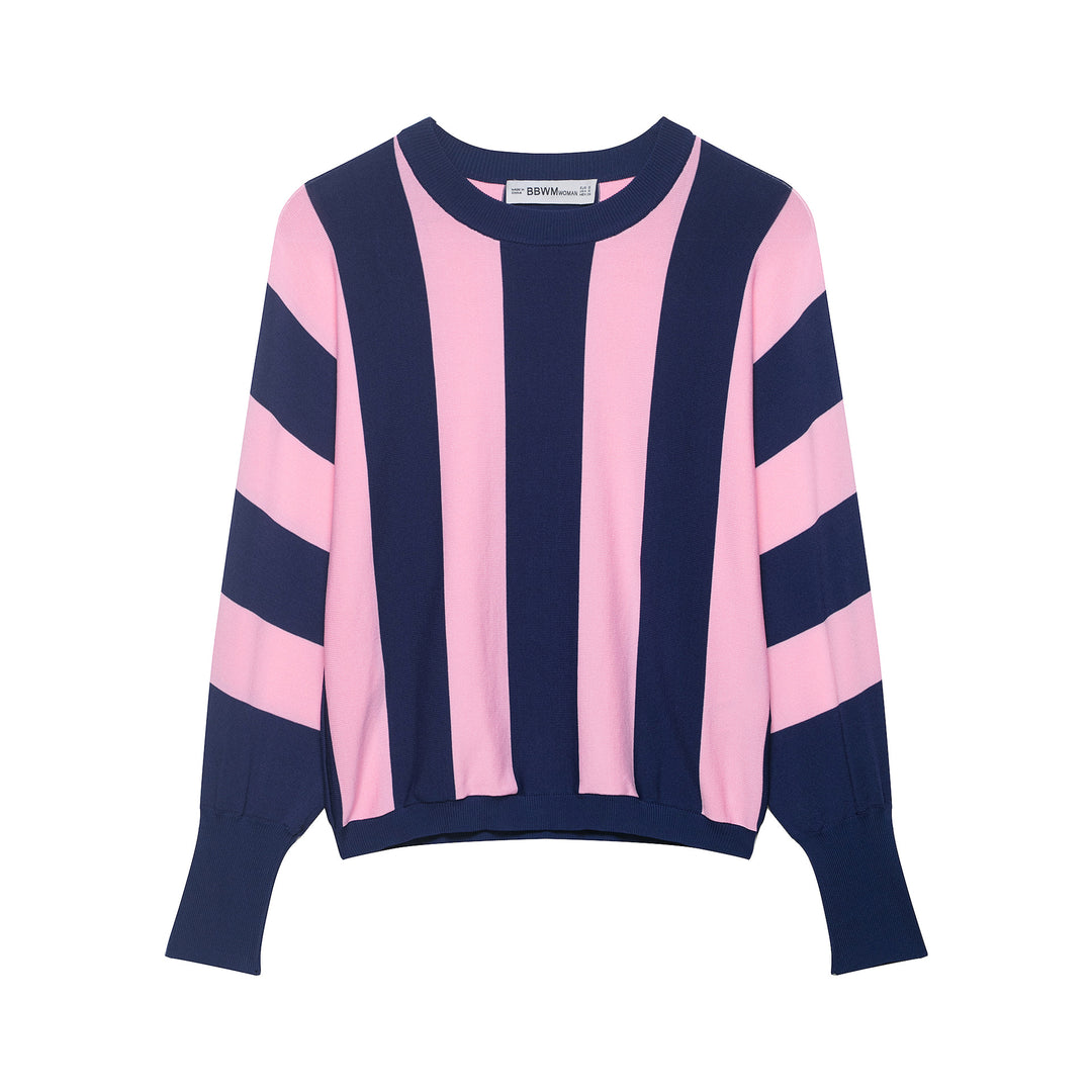 Damen Oversized Strickpullover mit breiten Streifen, Rundhalsausschnitt und verlängerten Rippärmeln Shop Nory