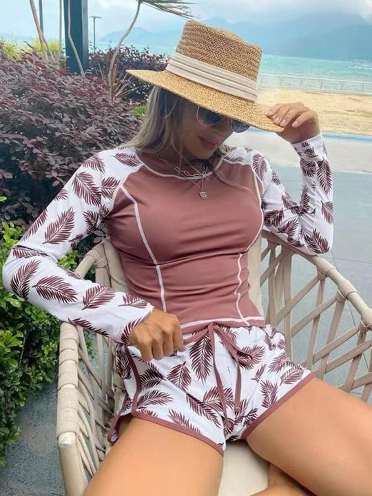 Damen Langarm Surf-Badeanzug mit floralem Muster