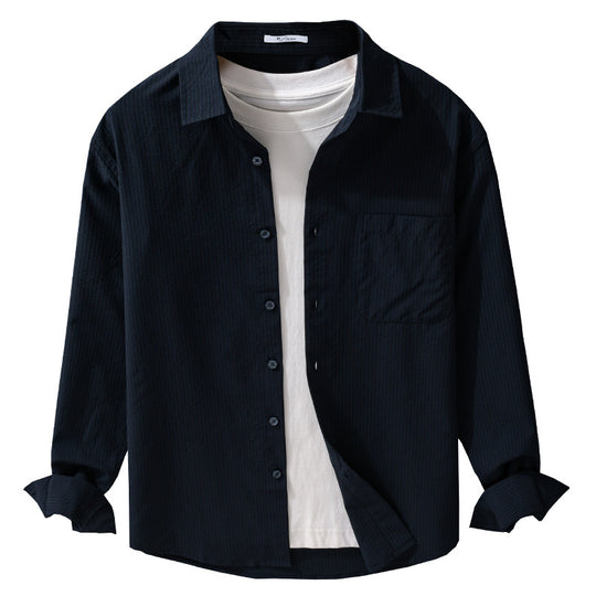 Herren Struktur-Overshirt aus atmungsaktivem Baumwollmix mit feinem Streifenrelief und Brusttasche Shop Nory