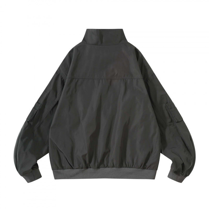 Unisex Kastige Utility-Bomberjacke mit Stehkragen, Reißverschluss und Ärmel-Taschen Shop Nory