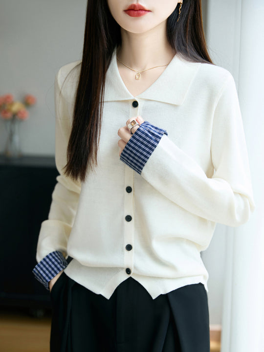 Damen Leichter Feinstrick-Cardigan mit breitem Hemdkragen und Frontknopfleiste Shop Nory
